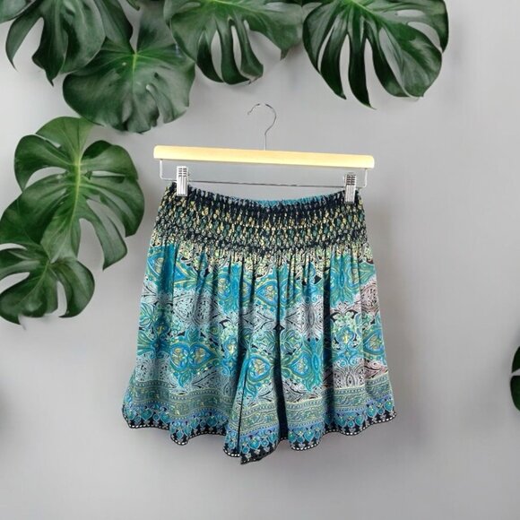 Angie Pants - Angie Blue and Green High Waist Shorts
